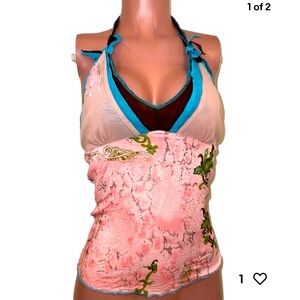 Pink and Blue Halter Top